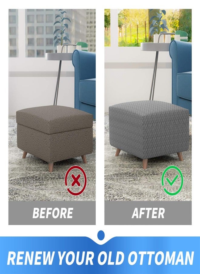 MAXIJIN غطاء مسند قدم مستطيل الشكل من قماش الجاكار من ماكسيجين، غطاء قابل للطي للتخزين، غطاء واقي للأثاث، غطاء ناعم وسميك مع قاعدة مطاطية (مسند قدم صغير، رمادي فاتح) - Image 4